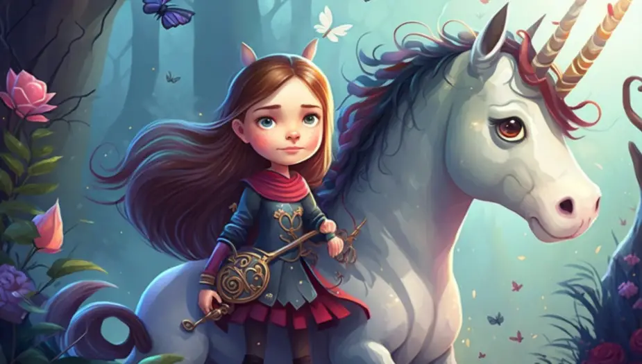 Girl and unicorn on a magical unicorn story quest