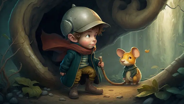 mouse bedtime story with boy wearing helmet